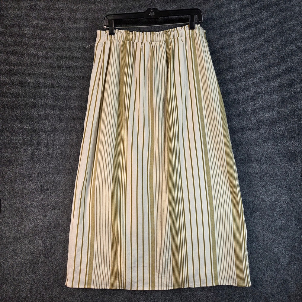 Coastal Linen Midi Skirt Striped Button Front Slit Summer Beachy Lightweight Lg - Picture 10 of 16